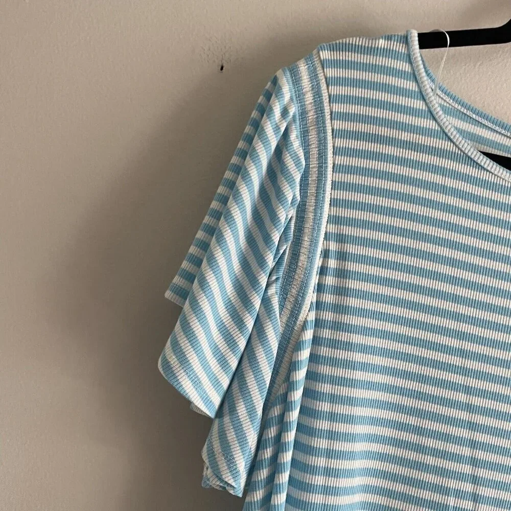 LC Lauren Conrad Women Plus XXL Blue/White Striped Short Sleeve Shift Dress - Picture 5 of 11